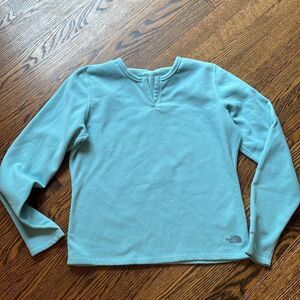 The North Face light turquoise soft stretch fleece notched neckline shirt. Large